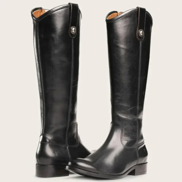 Frye Melissa Button Black Leather Knee High Riding Boot Western Women's Size 9